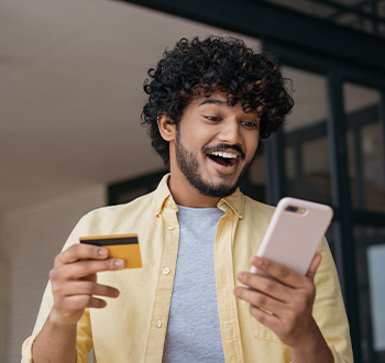 Blue Diamond Bank customer reviewing account on mobile banking app
